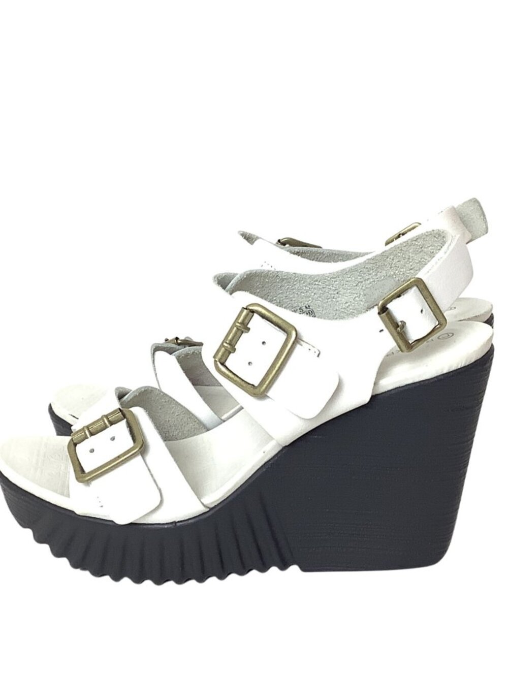 White Leather Sandals Lug Sole Platform Coastal Chunky Boho Size-7
